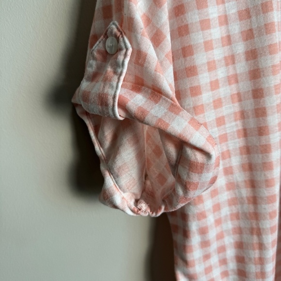 Passport Women's Pink Gingham Short Sleeve Button‎ Up Shirt Medium Hem Tie Beach - Picture 2 of 9